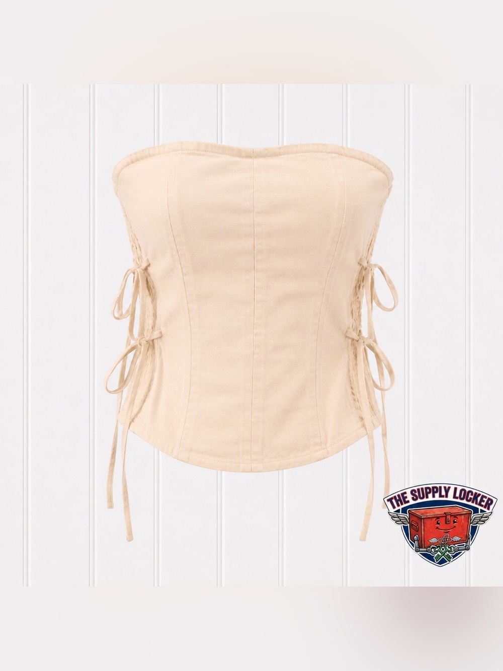 Lone Star Womens Strapless Corset Tube Top Cream Lace Up Size L NWOT